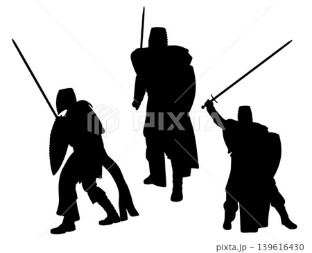 Silhouette of Knight with Sword and Shield Silhouette of Knight with Sword and Shield 139616430