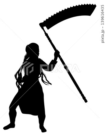 Silhouette of Warrior Woman Holding Scythe Silhouette of Warrior Woman Holding Scythe 139616435