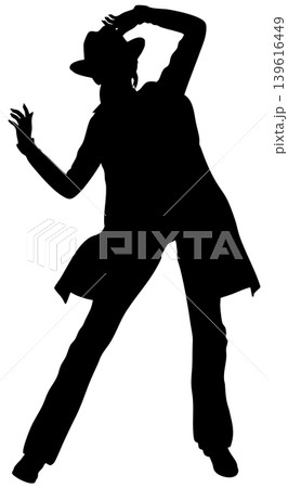 Silhouette of Woman in Hat and Leather Outfit Silhouette of Woman in Hat and Leather Outfit 139616449