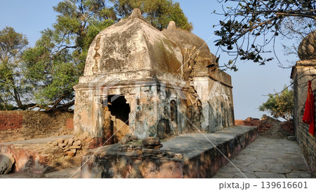 Historic shrine courtyard at Tilla Jogian with old Sikh domes Pakistan 139616601