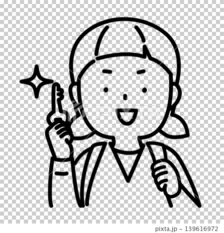 A close-up line drawing of a female elementary school student holding a key tightly. A close-up line drawing of a female elementary school student holding a key tightly. 139616972