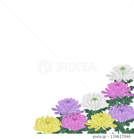 【菊の花のフレーム】手刺繍イラスト素材 139617046