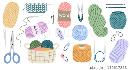 Knitting supplies set, colored flat clip art 139617238