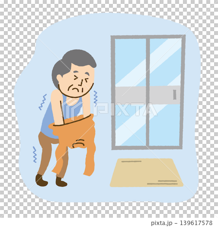 A senior man looking cold in the changing room 139617578
