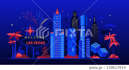 Las Vegas At Night - Colorful Flat Design Illustration Las Vegas At Night - Colorful Flat Design Illustration 139617654