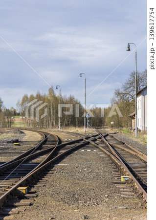 Railways tracks forming junction at Kralovec station, Czechia Railways tracks forming junction at Kralovec station, Czechia 139617754