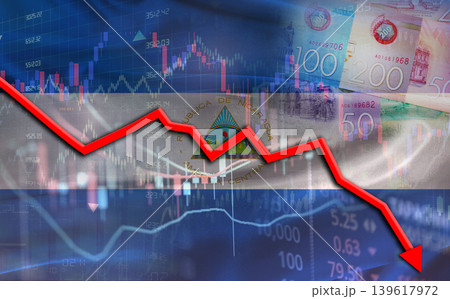Nicaragua financial fall on economy market. Nicaraguan financial crisis on economic graph Nicaragua financial fall on economy market. Nicaraguan financial crisis on economic graph 139617972