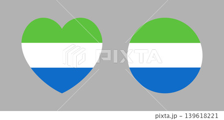 National flag of Sierra Leone button, icon, sticker in circle, heart shape. Set of Sierra Leone flag round, heart badge, banner, background. National flag of Sierra Leone button, icon, sticker in circle, heart shape. Set of Sierra Leone flag round, heart badge, banner, background. 139618221