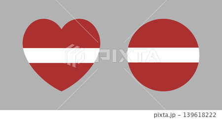 Latvia flag round, heart badge, sticker. National Latvian flag circle, heart icon, button. Set of Flag of Latvia banner, background. Latvia flag round, heart badge, sticker. National Latvian flag circle, heart icon, button. Set of Flag of Latvia banner, background. 139618222