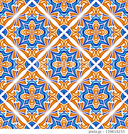 Ancient ceramic tile pattern. Wall or floor texture. Decorative antique stone ornament. 139618233