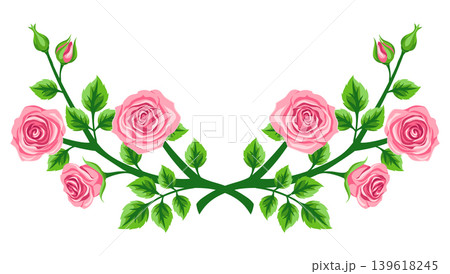 Illustration of rose branch. Beautiful decorative realistic plant. 139618245