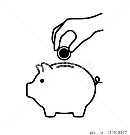 豚の貯金箱とコインのラインアイコン 139618337