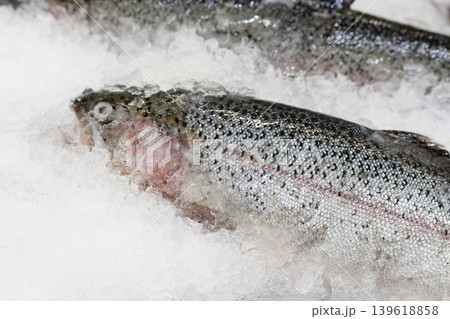 Fresh Rainbow Trout on Crushed Ice 139618858