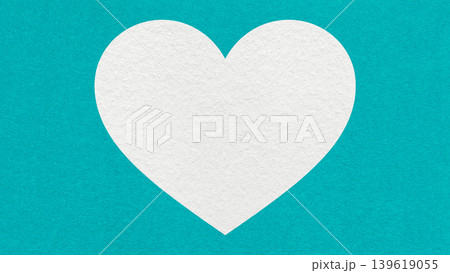 White heart on turquoise paper texture background with copy space for banner, template or greeting card 139619055