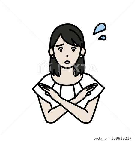 NGのポーズをする清楚系の若い女性のイラスト NGのポーズをする清楚系の若い女性のイラスト 139619217