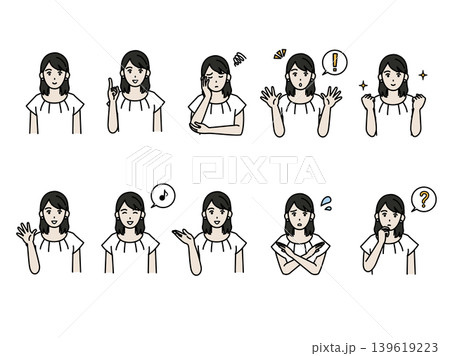 清楚系の若い女性のイラストセット 清楚系の若い女性のイラストセット 139619223