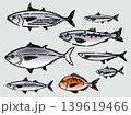 手描きペンタッチお魚イラストセット 139619466