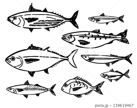 手描きペンタッチお魚イラストセット 手描きペンタッチお魚イラストセット 139619467