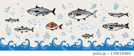 手描きペンタッチお魚イラスト 手描きペンタッチお魚イラスト 139619469