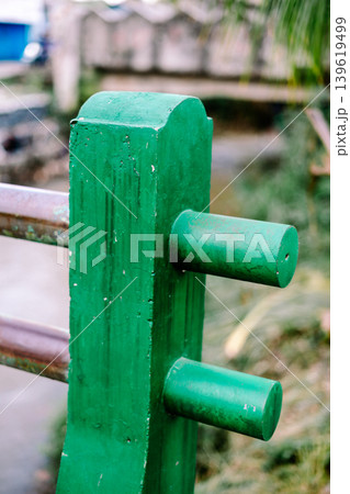 Green Steel Bridge Structure with Concrete Base and Bolted Support Green Steel Bridge Structure with Concrete Base and Bolted Support 139619499