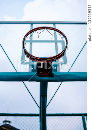Basketball hoop equipment on urban sports court 139619555