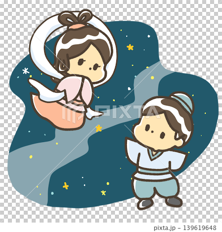 夜空中的銀河,以及織姬和牛郎的星星。 夜空中的銀河,以及織姬和牛郎的星星。 139619648