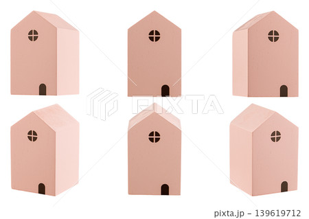 Pink Toy House Mockup Set with Front and Side Views Isolated on White Pink Toy House Mockup Set with Front and Side Views Isolated on White 139619712