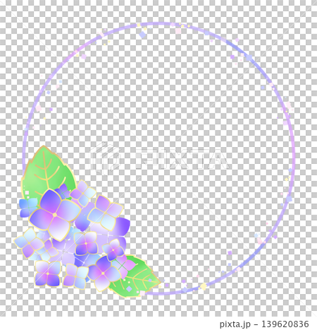 紫のアジサイの可愛い丸いフレーム 139620836
