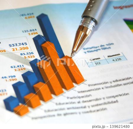 pen on business report and financial report 139621480