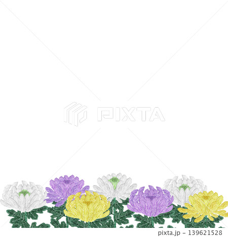 【菊の花のフレーム】手刺繍イラスト素材 【菊の花のフレーム】手刺繍イラスト素材 139621528