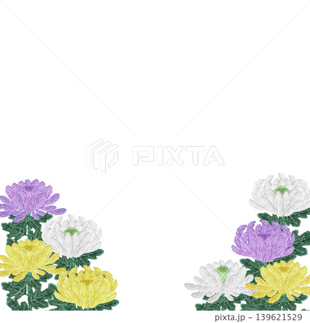 【菊の花のフレーム】手刺繍イラスト素材 【菊の花のフレーム】手刺繍イラスト素材 139621529