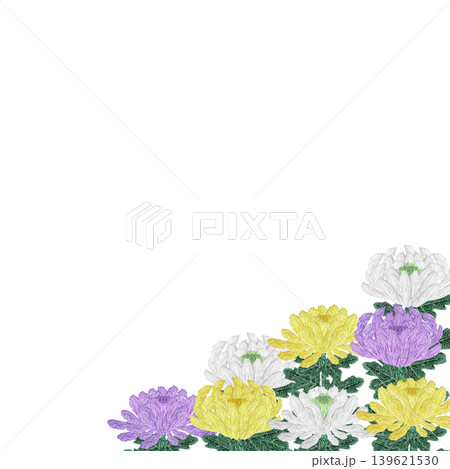 【菊の花のフレーム】手刺繍イラスト素材 【菊の花のフレーム】手刺繍イラスト素材 139621530