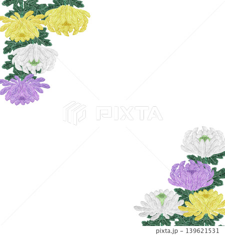 【菊の花のフレーム】手刺繍イラスト素材 【菊の花のフレーム】手刺繍イラスト素材 139621531