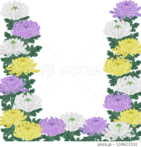 【菊の花のフレーム】手刺繍イラスト素材 【菊の花のフレーム】手刺繍イラスト素材 139621532