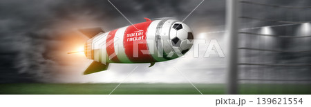Soccer ball and rocket, 3d rendering Soccer ball and rocket, 3d rendering 139621554