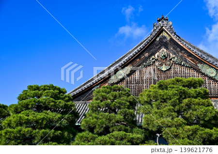 The inside of nijo jo castle, Kyoto, Japan. World Heritage Site. Major tourist attraction in Kansai region in Japan. Japan famous historic architecture. Building exterior and nature scene. 139621776