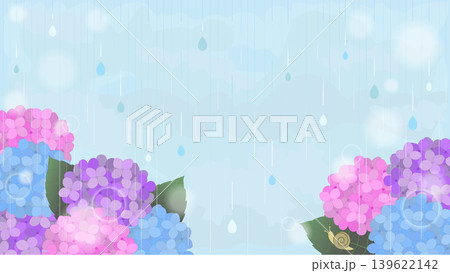 パステルカラーのあじさいと雨の雫のベクター背景 コピースペース付き パステルカラーのあじさいと雨の雫のベクター背景 コピースペース付き 139622142