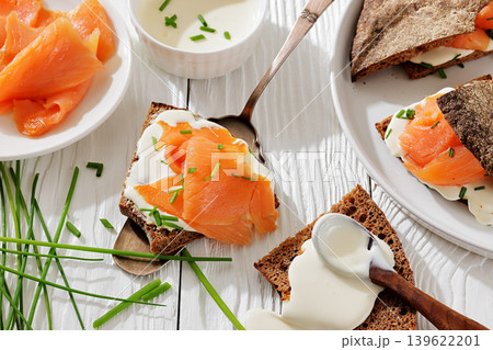 Finnish reikaleipa bread with salmon and cheese Finnish reikaleipa bread with salmon and cheese 139622201