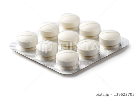 Medical tablets on white background for online pharmacy and treatment options 139622703