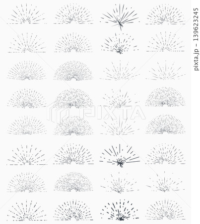 Set of vintage hand drawn sunburst rays design elements, halves, explosion, fireworks, black rays, illustration. Set of vintage hand drawn sunburst rays design elements, halves, explosion, fireworks, black rays, illustration. 139623245
