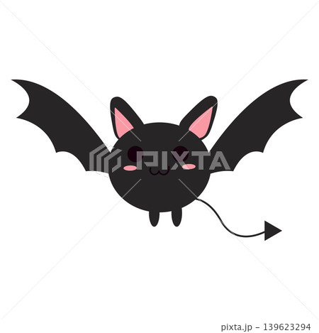 Cute Kawaii Bat Devil Halloween Character Vector, Funny Dark Winged Creature Cartoon Icon Isolated Cute Kawaii Bat Devil Halloween Character Vector, Funny Dark Winged Creature Cartoon Icon Isolated 139623294