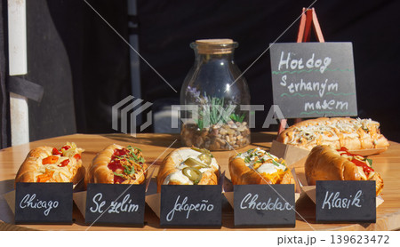 Gourmet loaded hot dogs at Beroun street food festival Gourmet loaded hot dogs at Beroun street food festival 139623472