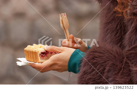 Woman Holding Cherry Cake at Naplavka Market Woman Holding Cherry Cake at Naplavka Market 139623522