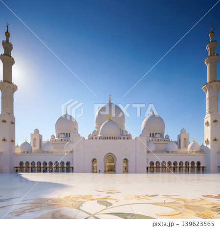 Abu Dhabi, United Arab Emirates - Jan 10 2024, panoramic view, Sheikh Zayed Grand Mosque in Abu Dhabi, the capital city of United Arab Emirates Abu Dhabi, United Arab Emirates - Jan 10 2024, panoramic view, Sheikh Zayed Grand Mosque in Abu Dhabi, the capital city of United Arab Emirates 139623565