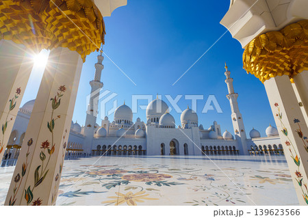 Abu Dhabi, United Arab Emirates - Jan 10 2024, panoramic view, Sheikh Zayed Grand Mosque in Abu Dhabi, at daytime, the capital city of United Arab Emirates 139623566