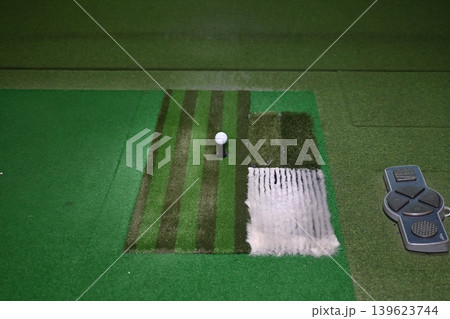Indoor Golf Simulator Mat with Ball on Tee and Control Panel 139623744