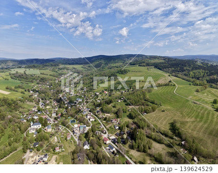 An Expansive Elevated Outlook Revealing Busy Villages Surrounded By Farmland And Open Spaces An Expansive Elevated Outlook Revealing Busy Villages Surrounded By Farmland And Open Spaces 139624529