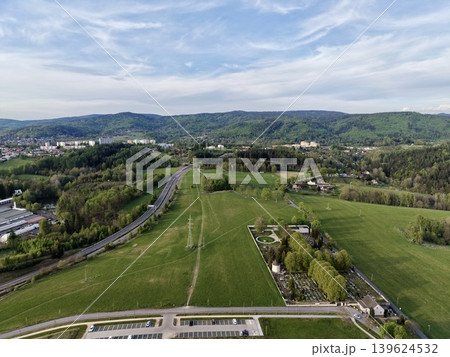 Rural Road Intersection. Aerial Perspective Of Farmland Network Exhibiting Transport And Utility Pathways 139624532