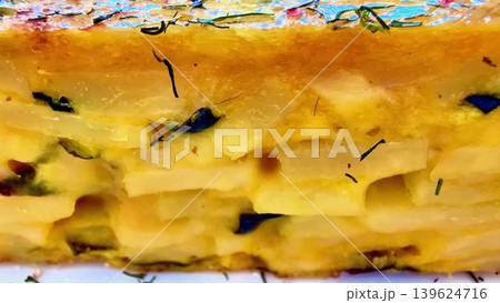 Deliciously Colorful and Flavorful Potato Tortilla Infused with Fresh Herbs and Spices Deliciously Colorful and Flavorful Potato Tortilla Infused with Fresh Herbs and Spices 139624716