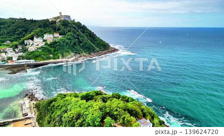 Scenic Coastal Views of San Sebastin with Lush Greenery Scenic Coastal Views of San Sebastin with Lush Greenery 139624720